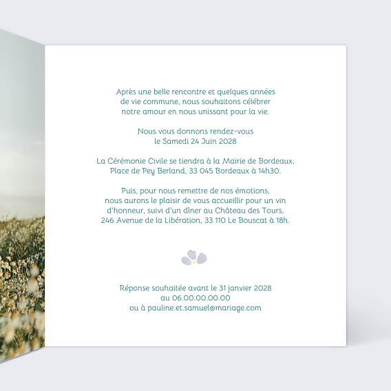 Faire-part Mariage Petites fleurs bleues