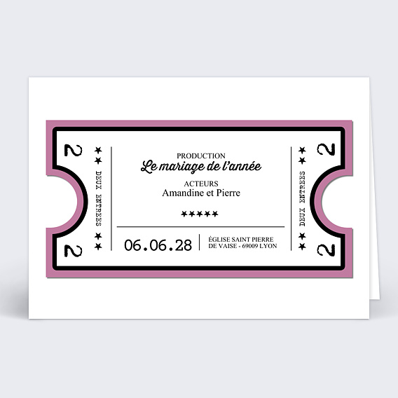 Faire-part Mariage Ticket Cinéma