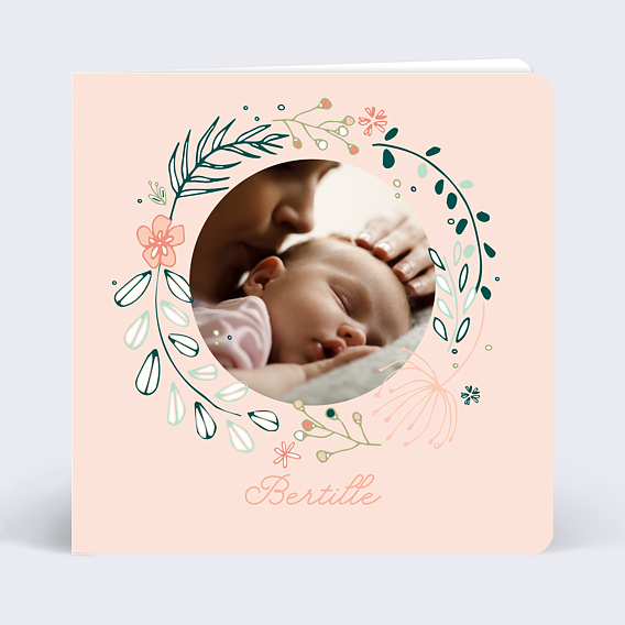 Faire-part de naissance Fille - motif floral Champêtre Quantité souhaitée  Veuillez choisir parmi les quantités proposées Carte supplémentaire Sans  carte supplémentaire