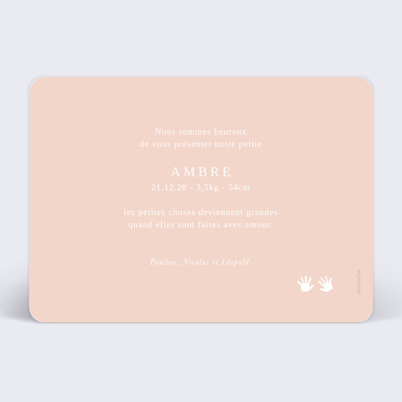 Faire part naissance Mains Colorées Verso