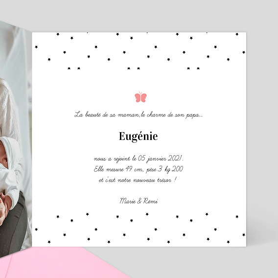 Faire part naissance Noir et blanc Intérieur Droit