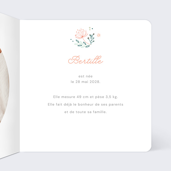 Faire part naissance Couronne de Fleurs Intérieur Droit