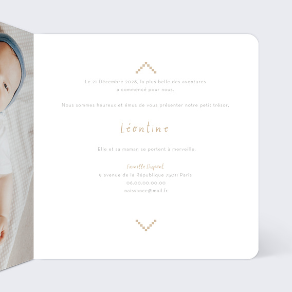 Faire part naissance Tissu Intérieur Droit