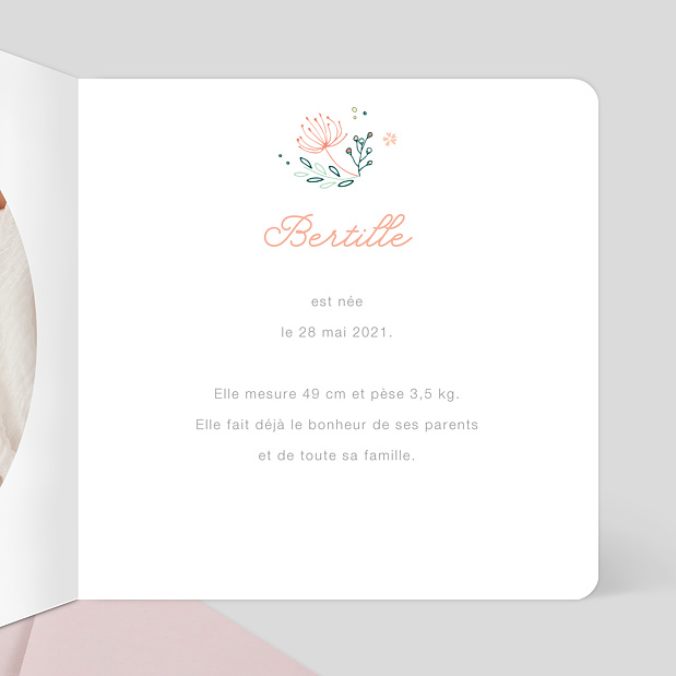 Faire-part de Naissance Couronne de Fleurs Intérieur Droit