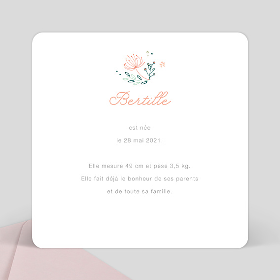 Faire part naissance Couronne de Fleurs Verso