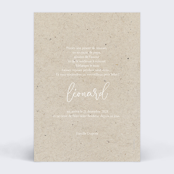 Faire part naissance Création Verso