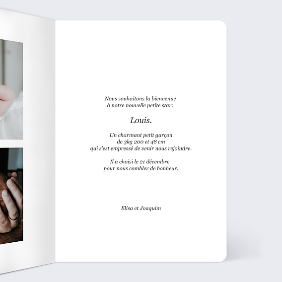 Faire part naissance Couverture Intérieur Droit