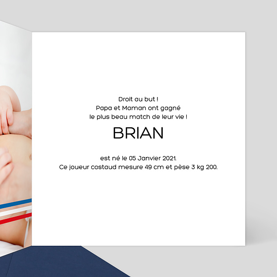 Faire part naissance Foot Intérieur Droit