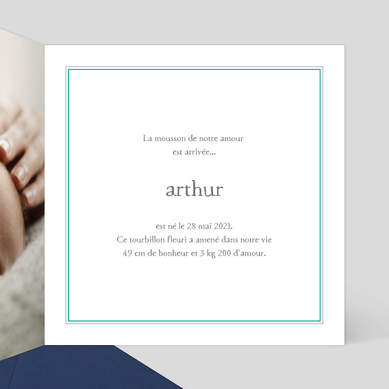 Faire part naissance Liberty garcon Intérieur Droit