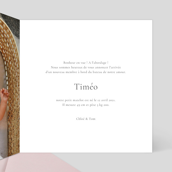 Faire part naissance Bateaux sur l'Eau Intérieur Droit