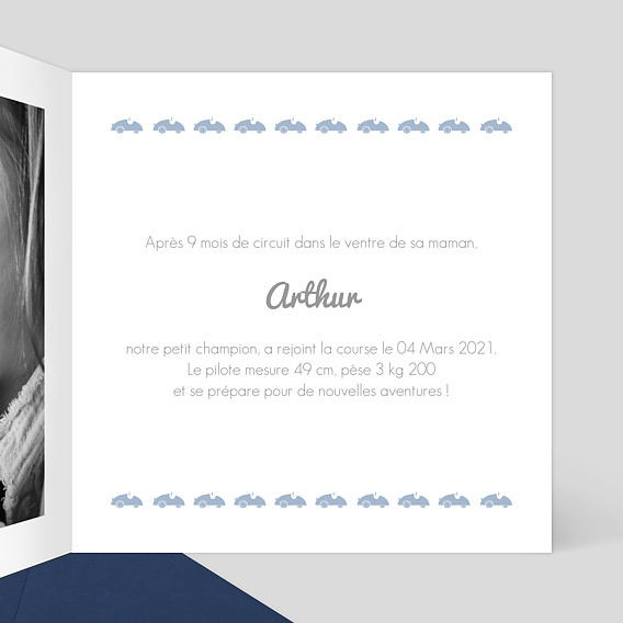 Faire part naissance Voiture Intérieur Droit