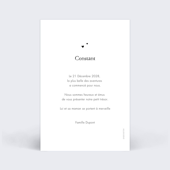 Faire part naissance Ardoise Verso