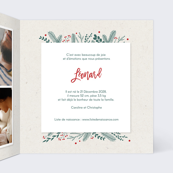 Faire part naissance Bébé sapin Intérieur Droit