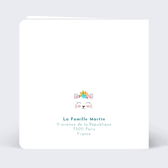 Faire part naissance Dessin chat Verso