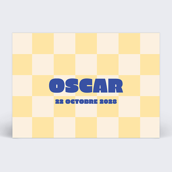 Faire-part Naissance Baby damier jaune beurre