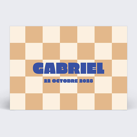 Faire-part Naissance Baby damier sablé