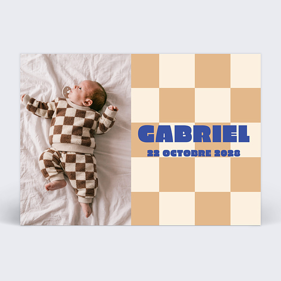 Faire-part Naissance Bébé damier sablé photo