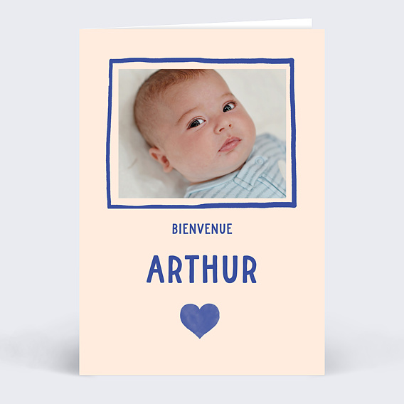 Faire part naissance Cœur Simple Bleu