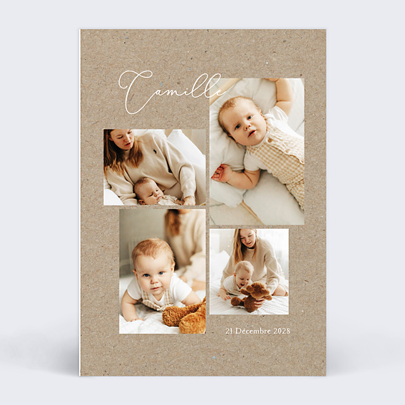 Faire-part Naissance Collage Kraft