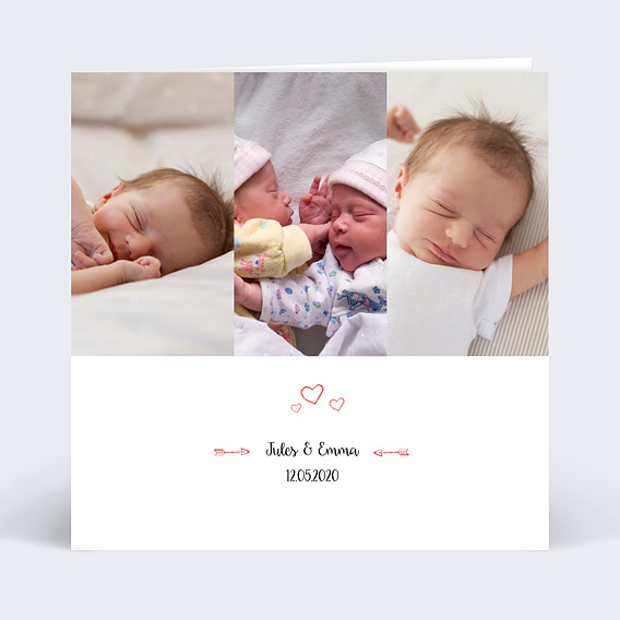 Faire-part Naissance De tout coeur jumeaux