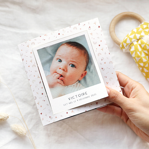 Faire part naissance Découpe Photo Polaroid Bébé
