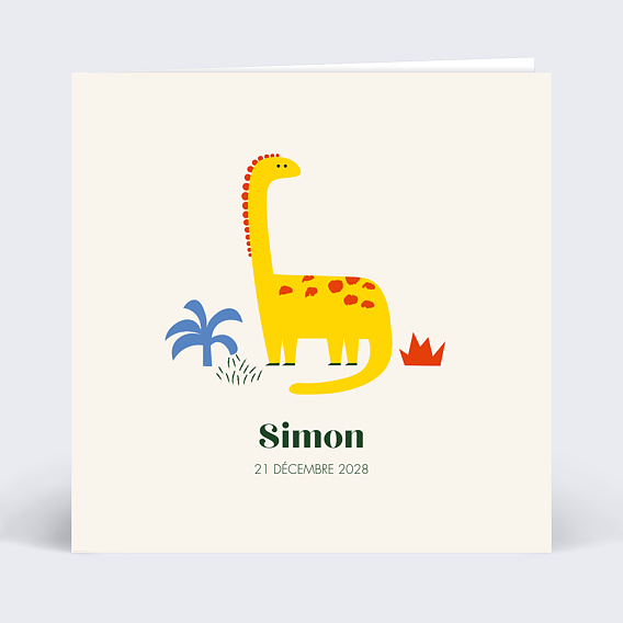 Faire part naissance Dinosaure Jaune