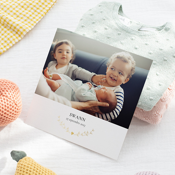 Faire part naissance Dorure Joli Coeur