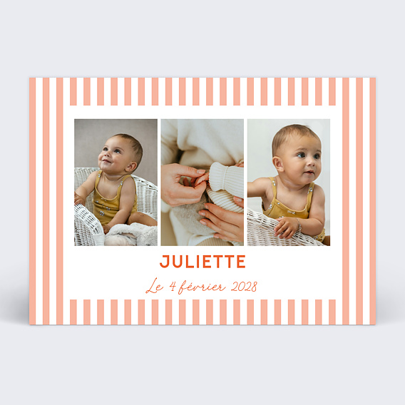 Faire part naissance Douce rayure rose