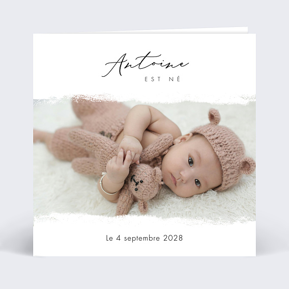 Faire part naissance Effet photo avec graines