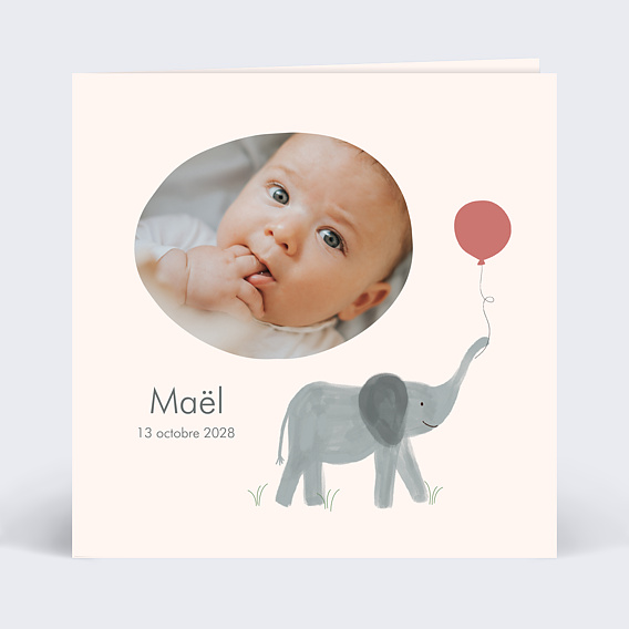 Faire part naissance Éléphant joueur