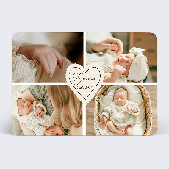 Faire part naissance Étiquette cœur