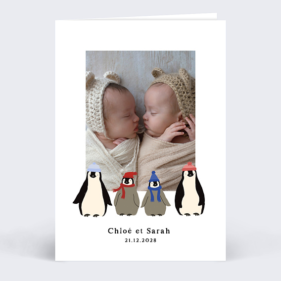 Faire part Naissance Famille Pingouin