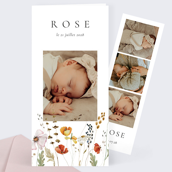 Faire-part de naissance Fleurs Roses