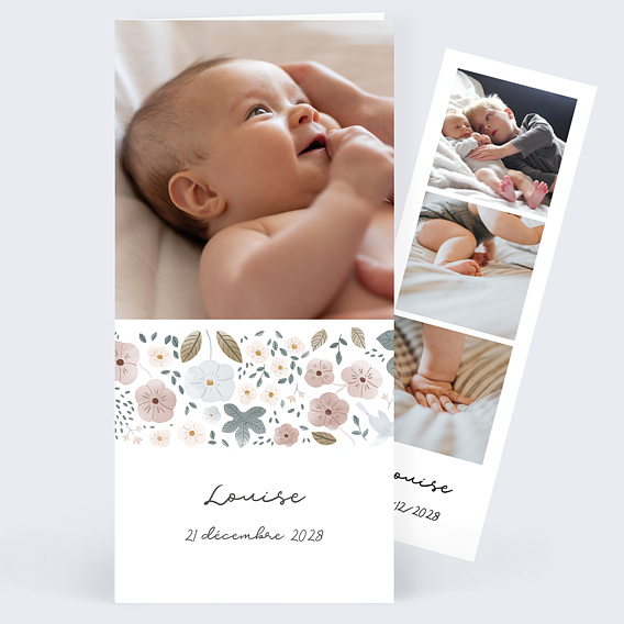 Carte bébé printemps, carte naissance saison, carte annonce naissance