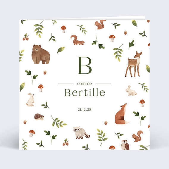Faire part naissance Lettrine Foret