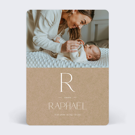 Faire part naissance Lettrine Kraft