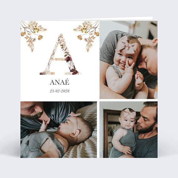 Faire part naissance Lettrine sauvage