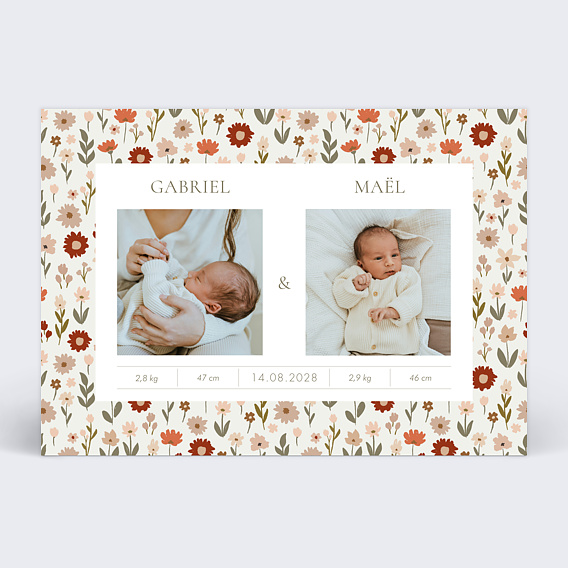 Faire part Naissance Liberty Automne Jumeaux