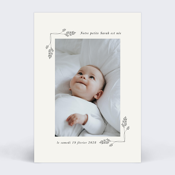 Faire part naissance Liseré fleuri