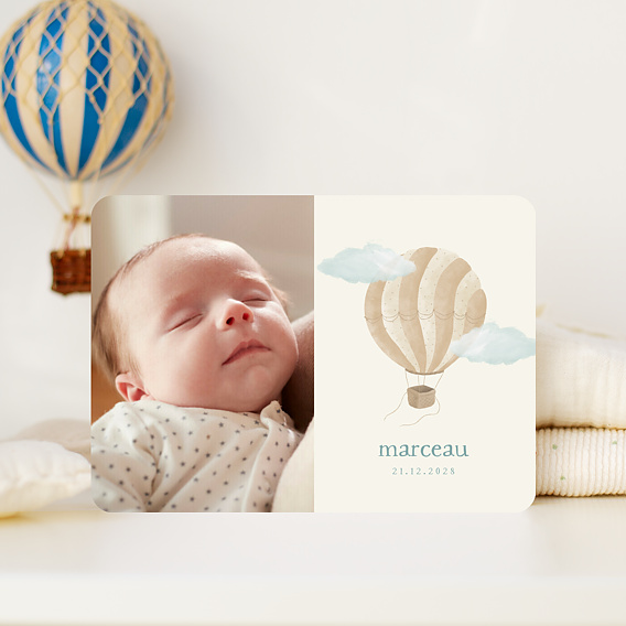 Faire part naissance Montgolfière Vintage