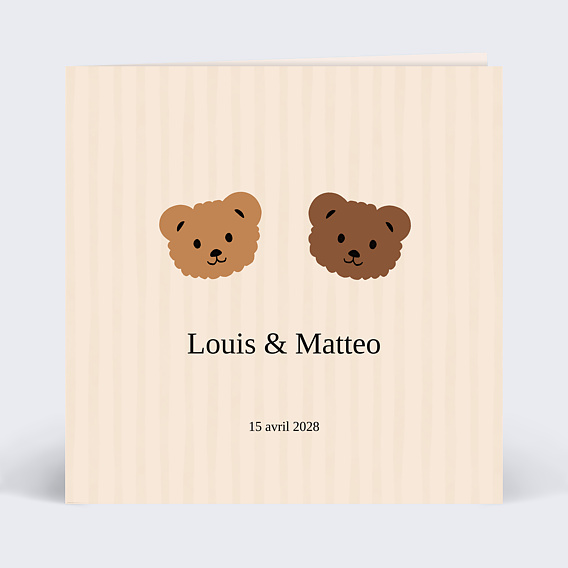 Faire part naissance Oursons inséparables