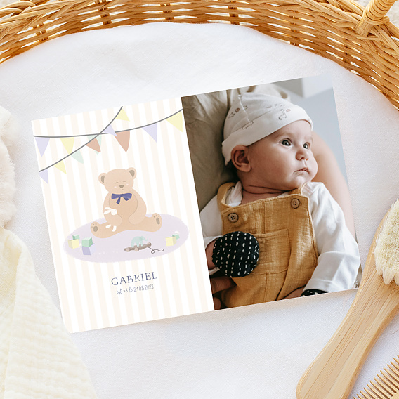 Faire part naissance Petit ourson rayé