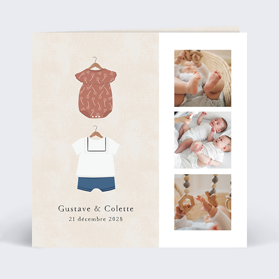Faire part naissance Petits Vêtements Jumeaux