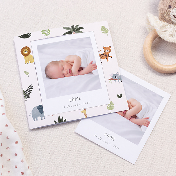 Faire part naissance Polaroïd jungle