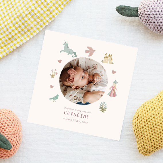 Faire part naissance Princesse Pastel
