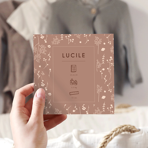 Faire part naissance Motif fleurs et teracotta