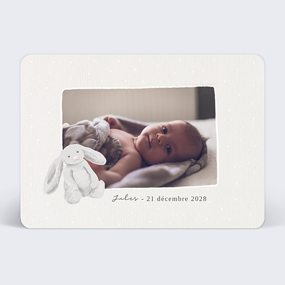 Faire-part Naissance Petit Lapin Gris 