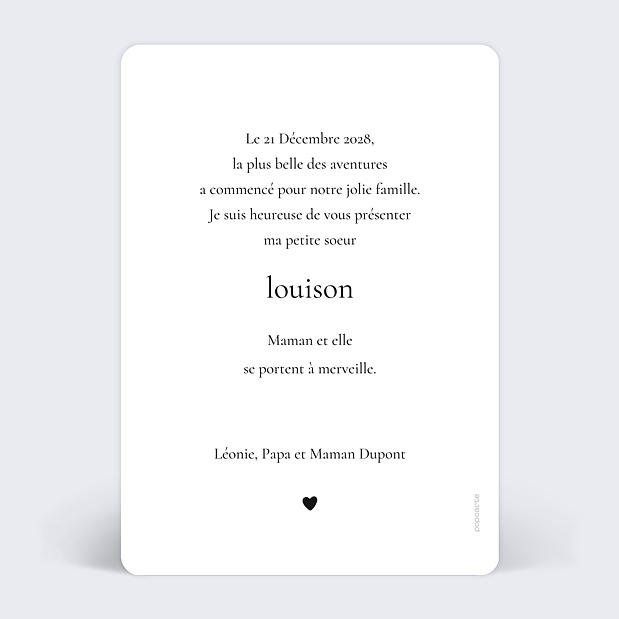 Faire-part Naissance Éditorial V Verso