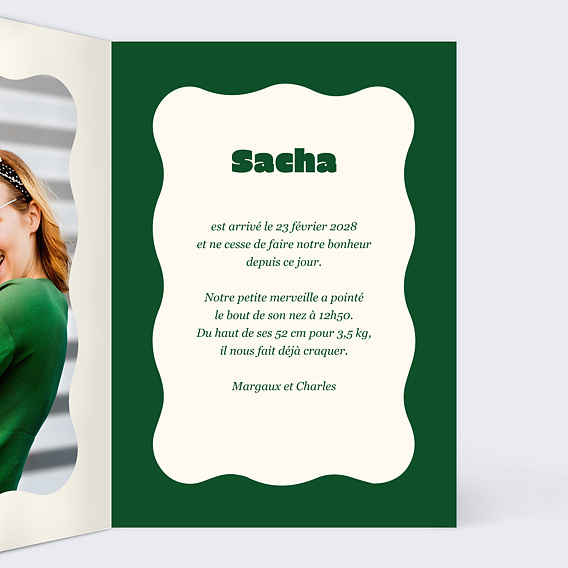 Faire part naissance Rayure jaune beurre Intérieur Droit