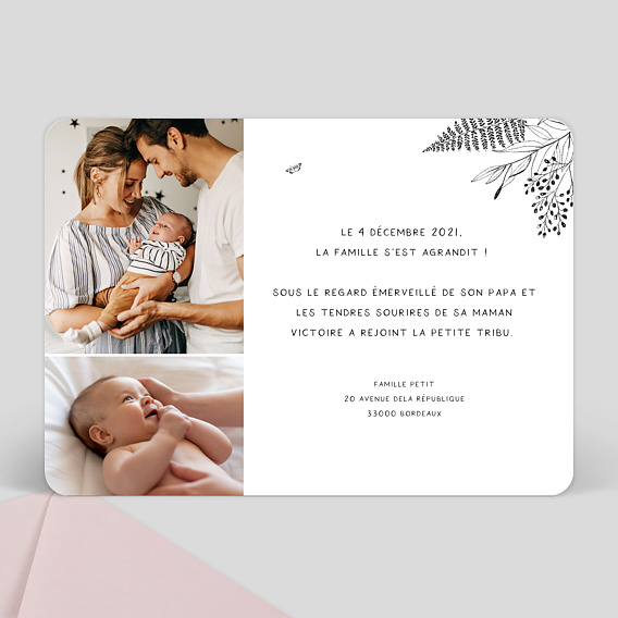 Faire part naissance Animaux de la Forêt Verso